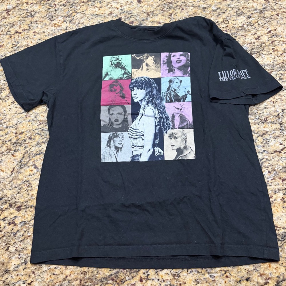 Taylor Swift The Eras Tour Concert T-Shirt Black Large US Tour Cities Graphic ws